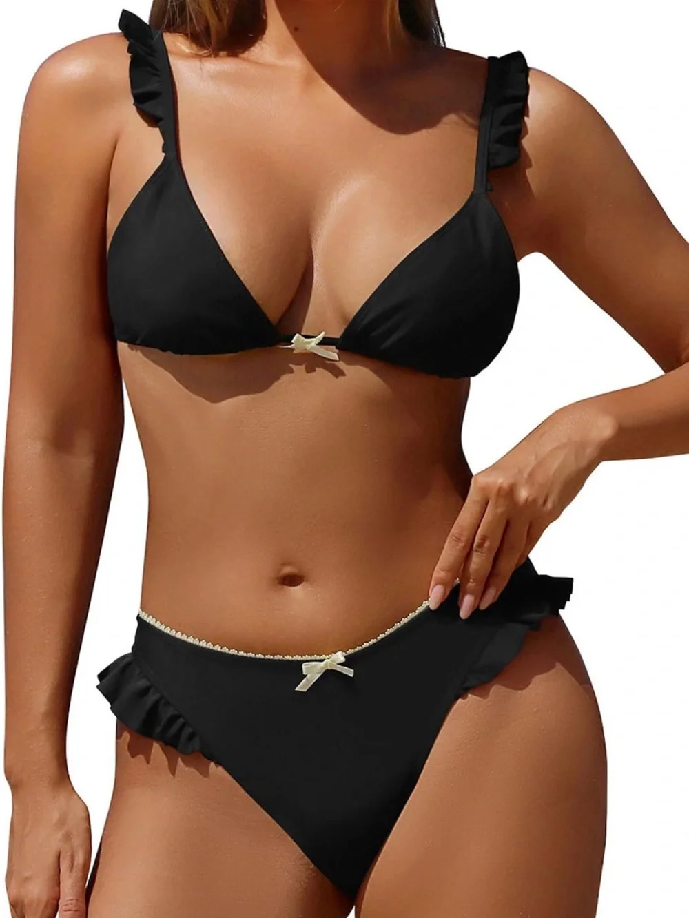 Zaful Black Ruffle Triangle Bikini Set